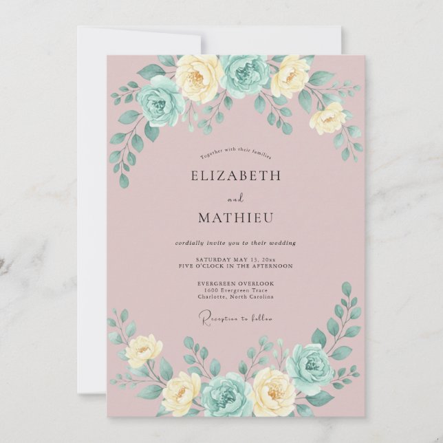 Lilac Mauve Aqua Peony Wedding Invitation (Front)