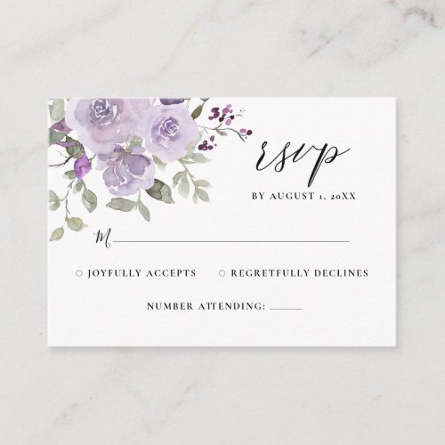 Lilac Mauve Dusty Purple Floral Wedding RSVP Enclosure Card