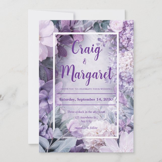 Lilac Mauve Hydrangea Botanical Spring Wedding Invitation (Front)