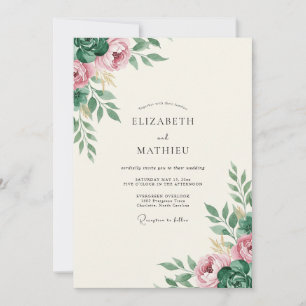 Lilac Mauve Olive Leafy Wedding Invitation