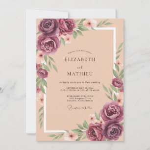 Lilac Mauve Peach Ranunculus Eucalyptus Wedding Invitation