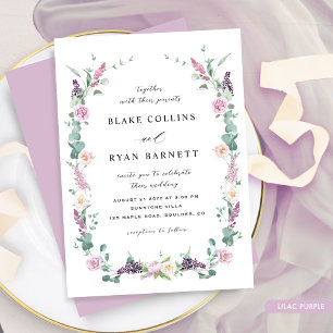 Lilac, Mauve Purple Pastel Delicate Floral Wedding Invitation