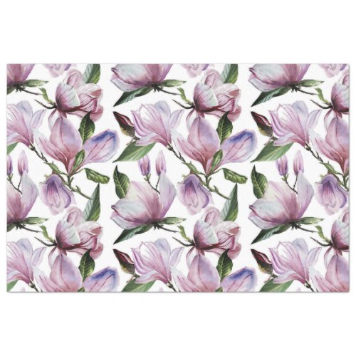 Lilac mauve violet watercolor magnolia flowers tissue paper