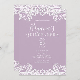Lilac Mauve & White Lace Elegant Quinceañera Invitation
