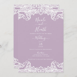 Lilac Mauve & White Lace Elegant Wedding Invitation