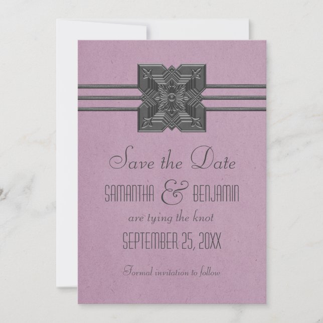Lilac Medallion Border Save the Date Invite (Front)