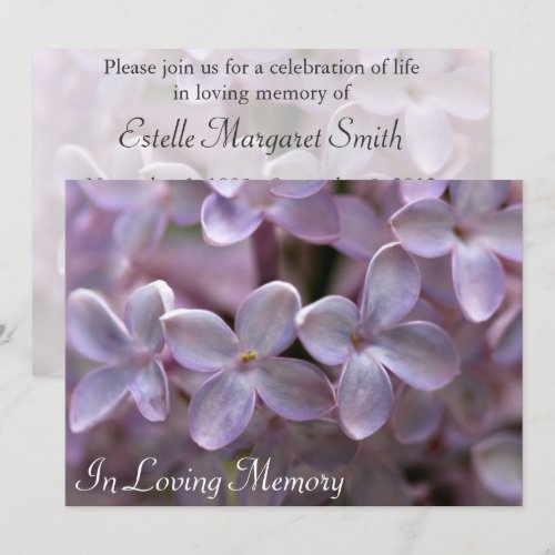 Lilac Memorial Service Funeral Invitation