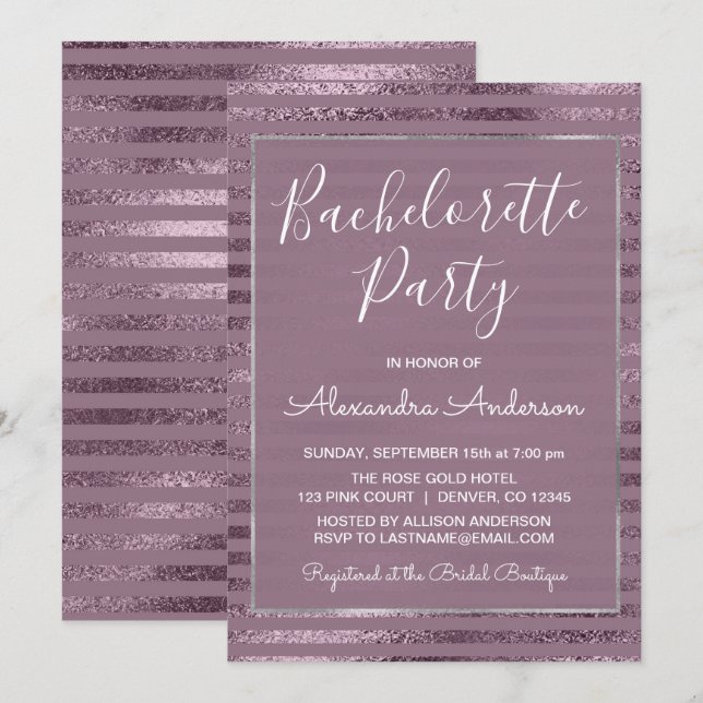 Lilac Metallic Foil Modern Bachelorette Party Invitation (Front/Back)