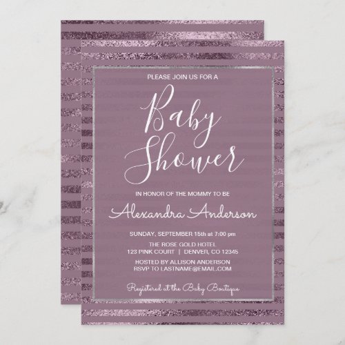 Lilac Metallic Foil Modern Girls Baby Shower Invitation