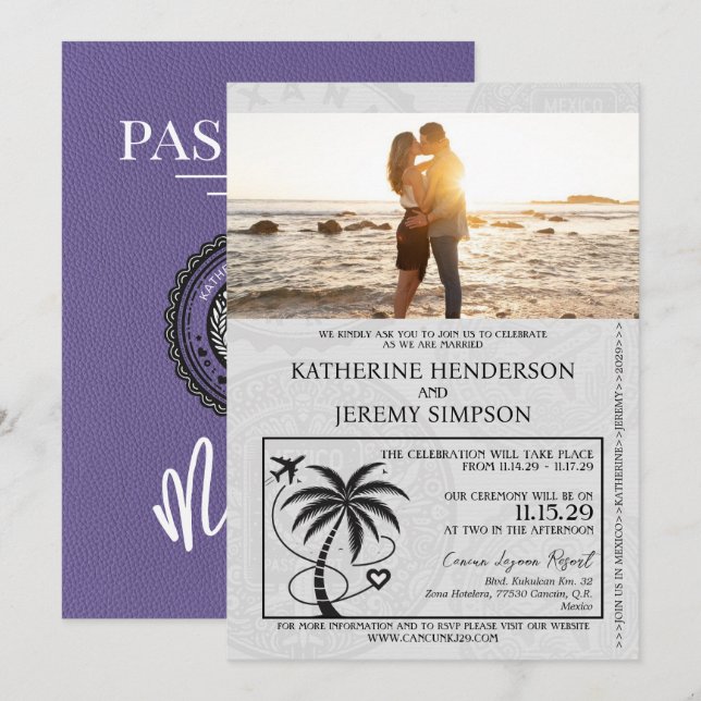 Lilac Mexico Passport Wedding Invitation (Front/Back)
