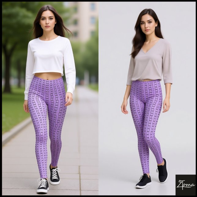Lilac Micro Rectangle Vertical Grid Pattern Leggings (Creator Uploaded)