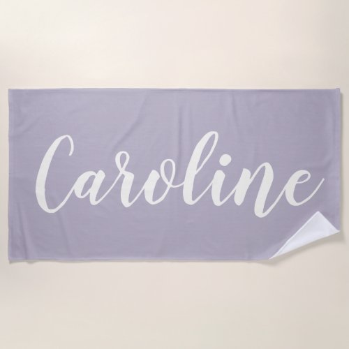 Lilac Minimalist Calligraphy Personalized Name Beach Towel