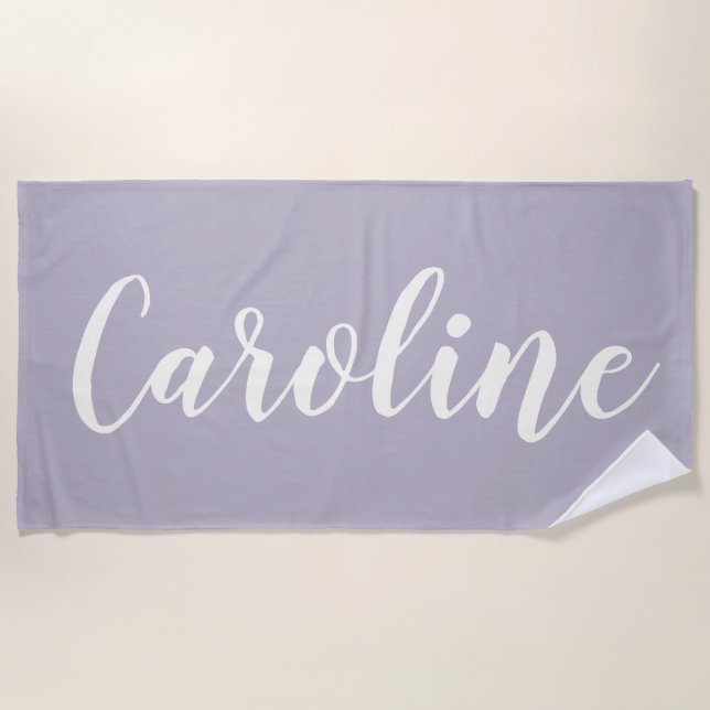 Lilac Minimalist Calligraphy Personalized Name Beach Towel (Front)