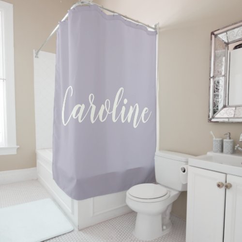 Lilac Minimalist Calligraphy Personalized Name  Shower Curtain