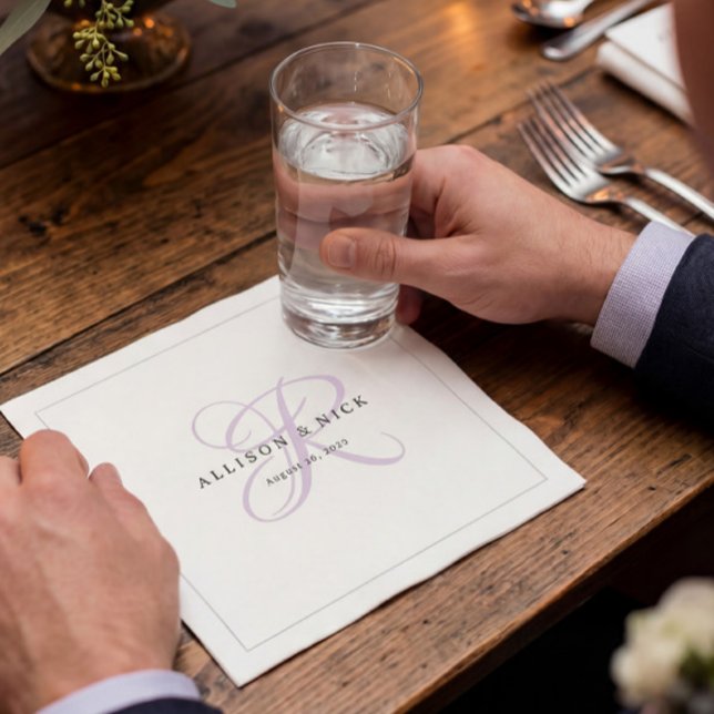 Lilac Minimalist Monogram Wedding Napkins (Creator Uploaded)