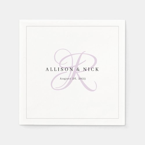 Lilac Minimalist Monogram Wedding Napkins