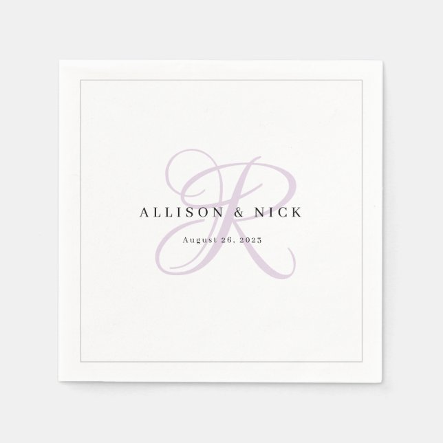 Lilac Minimalist Monogram Wedding Napkins (Front)