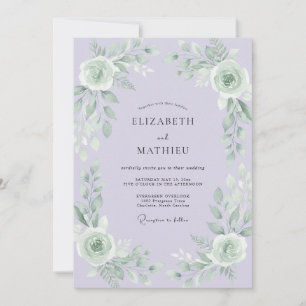 Lilac Mint Foliage Grey Eucalyptus Wedding Invitation