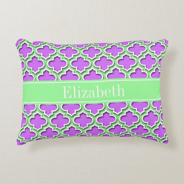 Lilac, Mint Green Moroccan #5DS Mint Name Monogram Accent Pillow (Front)