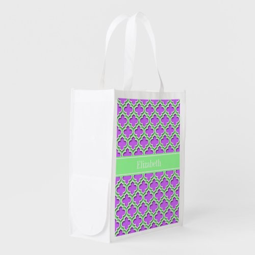 Lilac Mint Green Moroccan 5DS Mint Name Monogram Reusable Grocery Bag