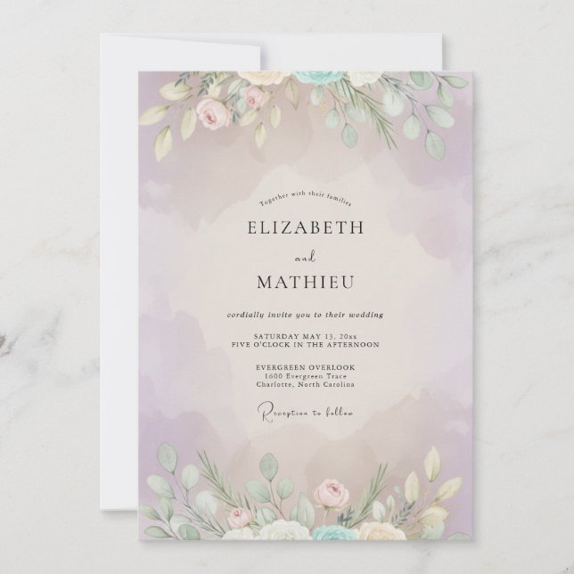 Lilac Mint Painted Wedding Invitation (Front)