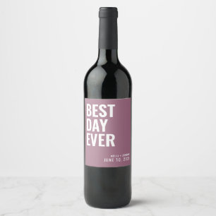 Lilac Modern Best Day Ever Wedding Wine Label