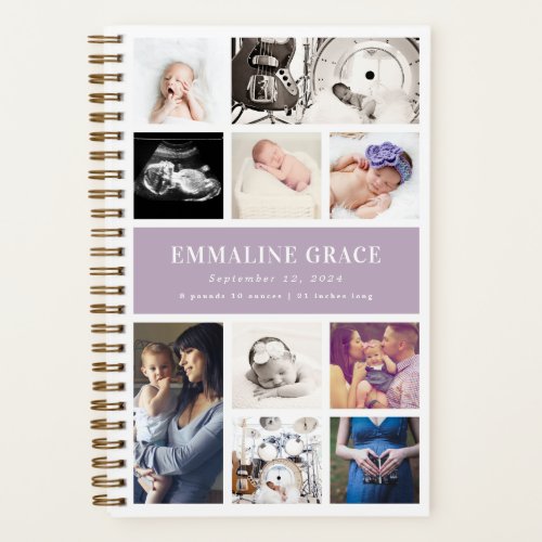 Lilac Modern Gallery Ten Baby Photo Collage Notebook