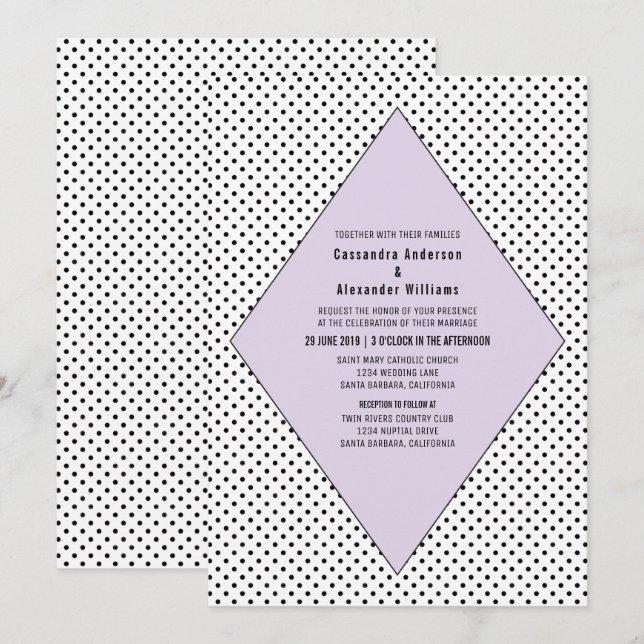Lilac Modern Polka Dots Wedding Invite (Front/Back)