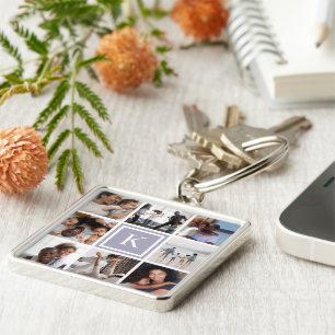 Lilac Monogram 8 Photo Collage Keychain