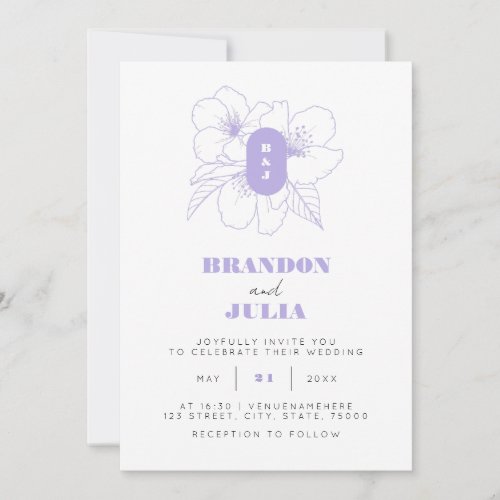 Lilac Monogram Delicate Spring Wildflower QR Code Invitation