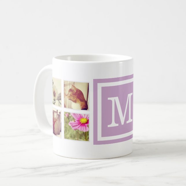 Lilac Monogram Instagram Photo Collage Mug (Front Left)
