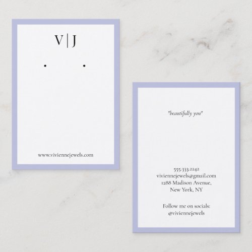 Lilac Monogram Jewelry Earrings Display Card