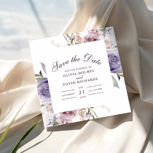 Lilac Monogram Save the Date Card
