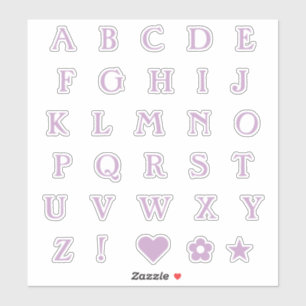  Lilac Monogram Text Letters Alphabet Heart Star Sticker