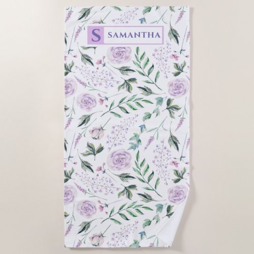 Lilac_mood watercolor flowers pattern beach towel