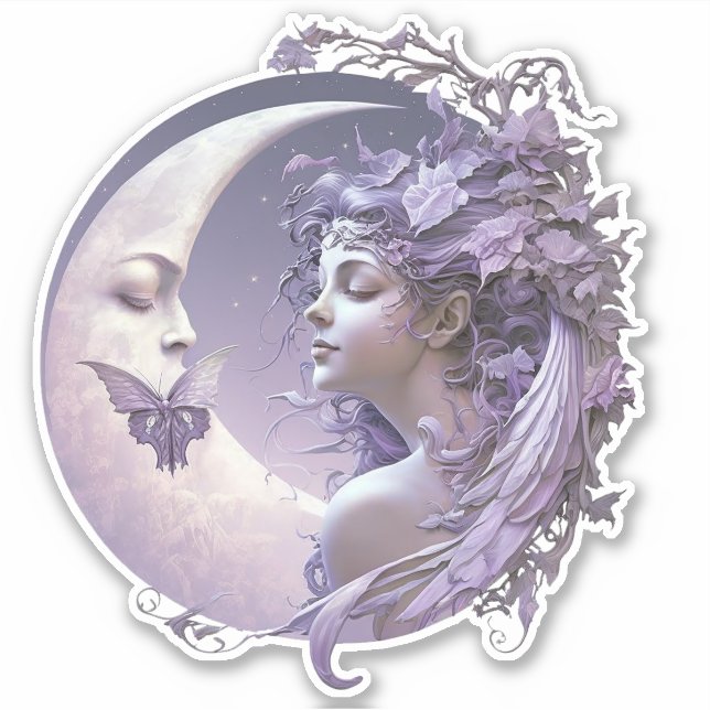 Lilac Moon Fairy and Butterfly Sticker (Front)