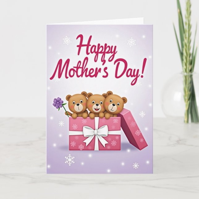 Lilac Mothers Day Bears Card (Front)