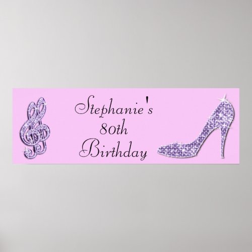 Lilac Music Note and Stiletto 80th Birthday Poster