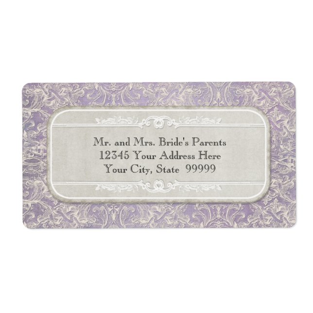 Lilac n Gray Vintage French Regency Lace Etched Label (Front)