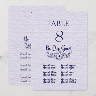 Lilac & Navy Blue Table Number and Place Card 