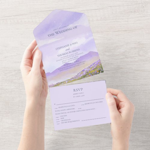 Lilac Night Sky Mountain Landscape All in One  All In One Invitation
