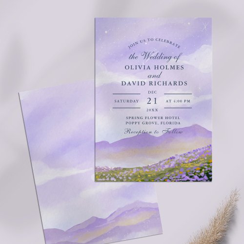 Lilac Night Sky Mountain Meadow Wedding Invitation