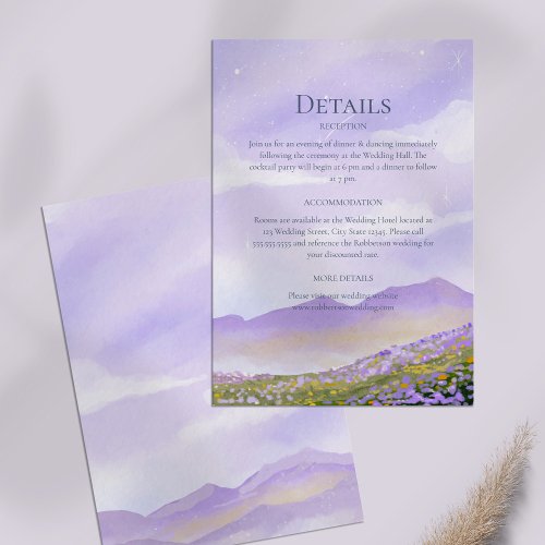 Lilac Night Sky Mountains Meadow Wedding Details  Invitation
