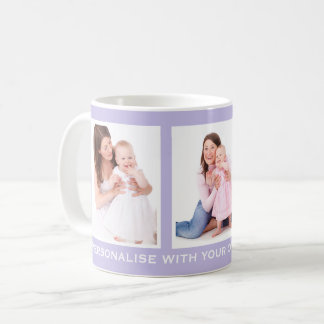 Lilac or Custom Color 3 Photo Personalised Coffee Mug