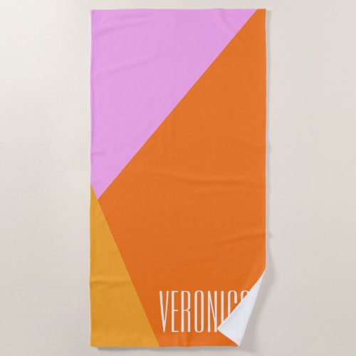 Lilac Orange and Yellow Geometric Art Personalized Beach Towel