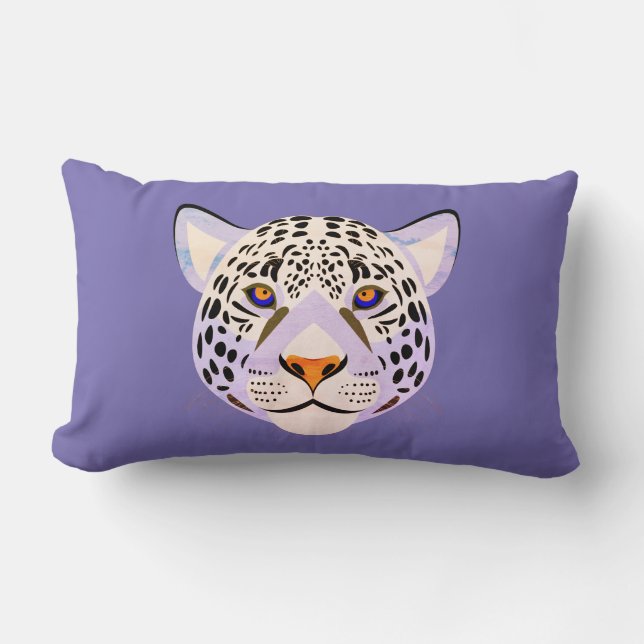 Lilac & Orange Leopard Head Lumbar Pillow (Front)