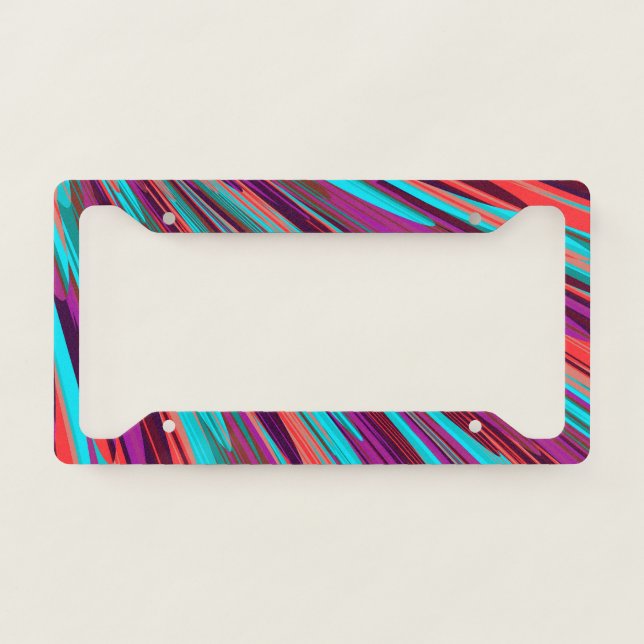 Lilac Orange Teal Abstract Geometric Feathers License Plate Frame (Front)