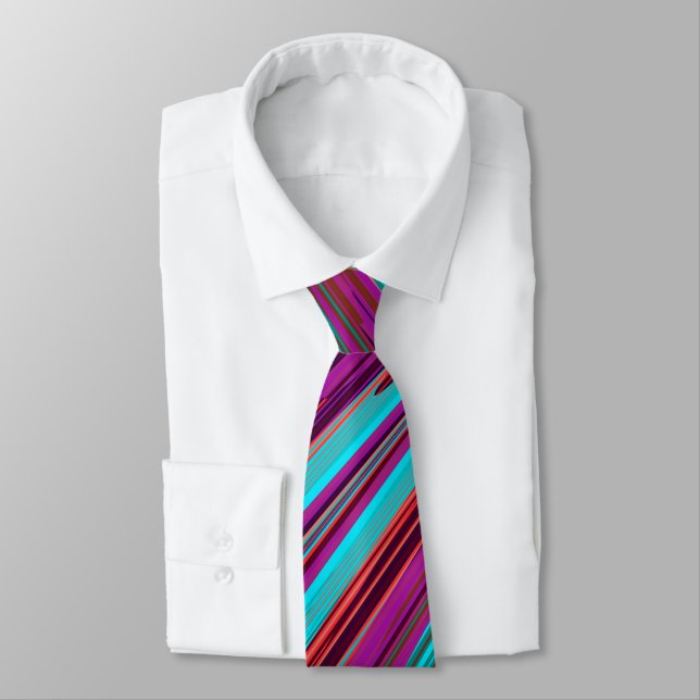 Lilac Orange Teal Abstract Geometric Feathers Neck Tie (Tied)