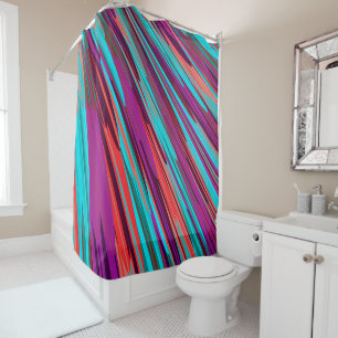 Lilac Orange Teal Abstract Geometric Feathers Shower Curtain
