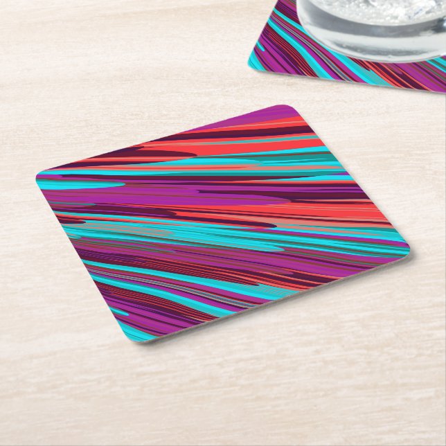 Lilac Orange Teal Abstract Geometric Feathers Square Paper Coaster (Angled)